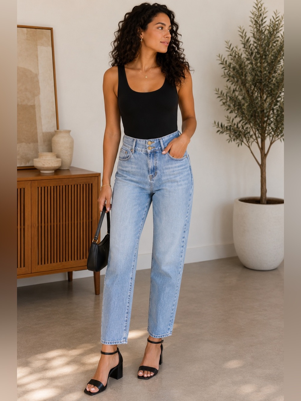 Straight Leg Women's Jeans in Light Blue Wash